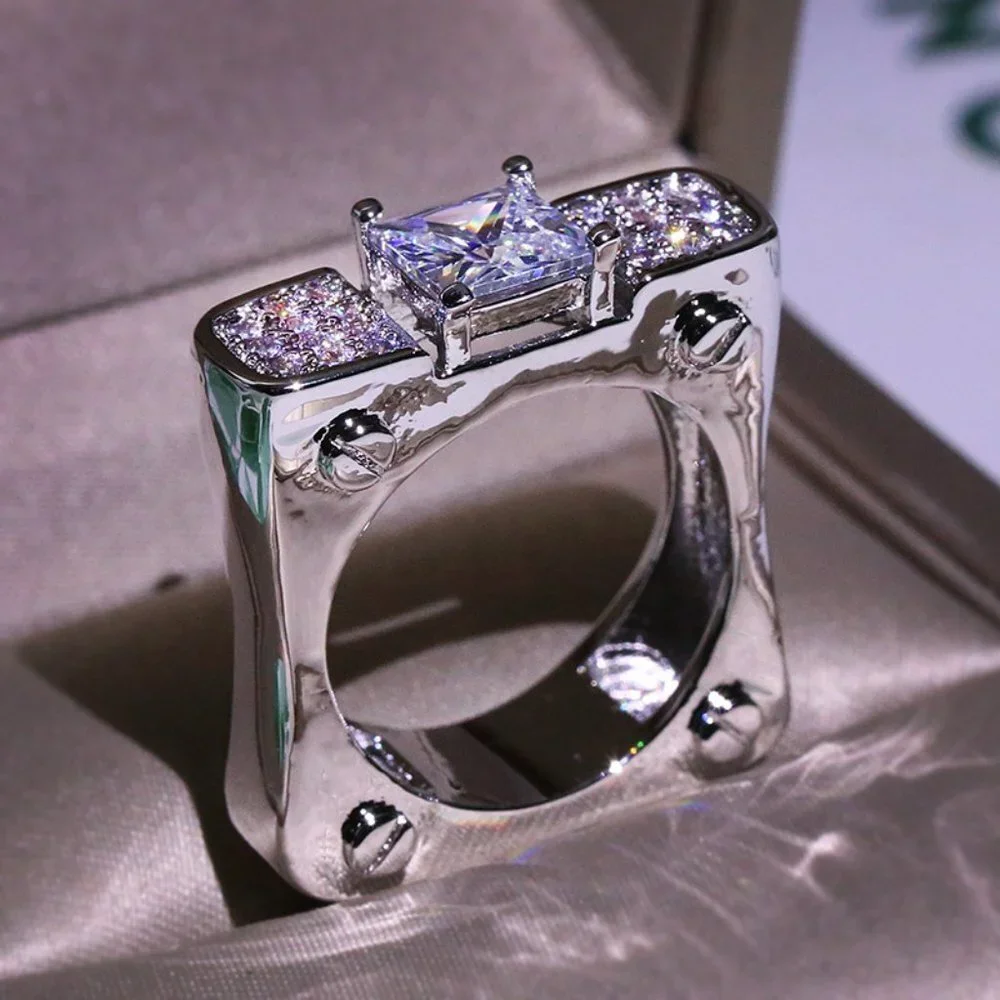 ✨ Punk Refine Cubic Princess Zircon Diamond Filled Ring for Women/Man, P…